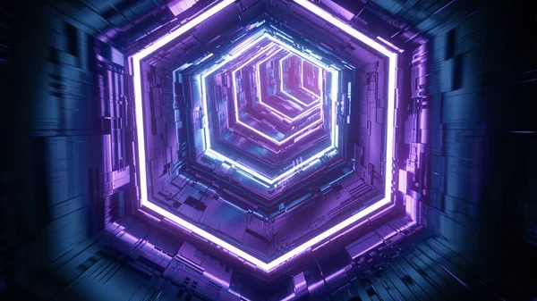 Flucht im abstrakten Science-Fiction-Tunnel. Futuristischer Hintergrund für Musikvideo — Stockfoto