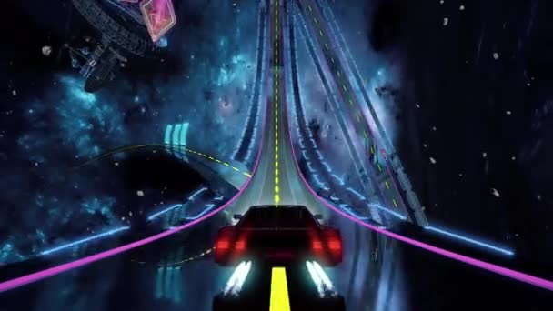 80s retro futuristic space drive seamless loop. Stylized highway in outrun style — Stock Video