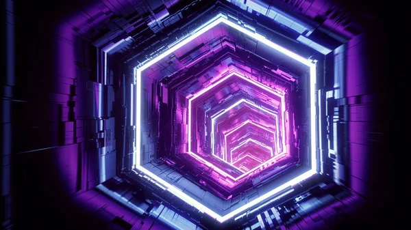 Let v abstraktním sci-fi tunelu. Futuristické zázemí pro hudební video — Stock fotografie