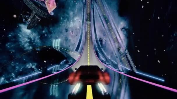 80s retro futuristic space drive seamless loop. Stylized highway in outrun style — Stock Video