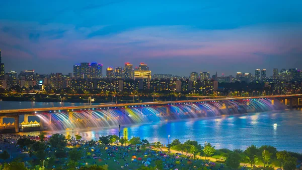 downtown lotte and han river best view landmark and traffic in Seoul,South Korea