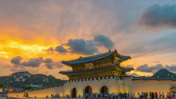 Seoul City Luogo Fronte Gyeongbokgung Palace Dopo Tramonto Traffico Seoul — Video Stock