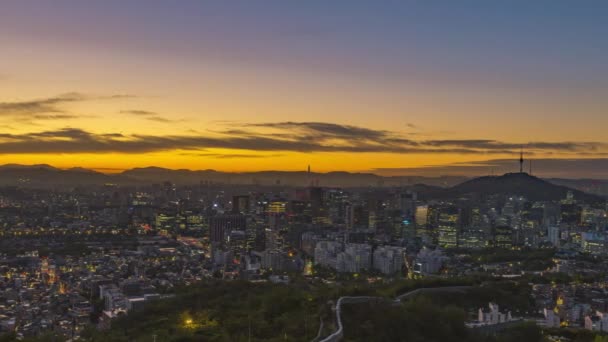 时间流逝 韩国首尔的日出 城市景观和市中心天际线景观 — 图库视频影像