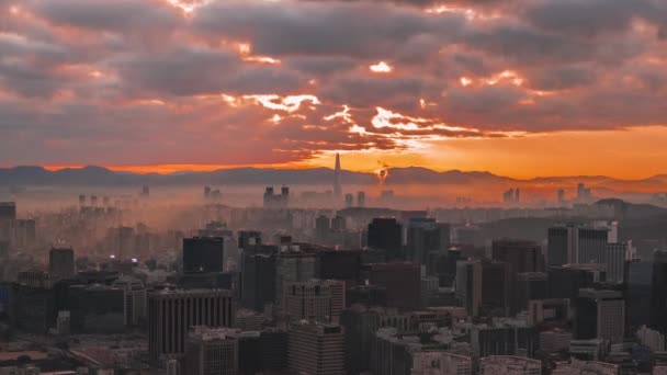 Korea Południowa Seul Czas Lapse4K Porannego Panoramy Podczas Wschodu Słońca — Wideo stockowe