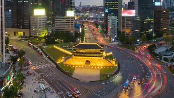 Zeitraffer Des Sonnenuntergangs Seoul Mit Dem Namdaemun Tor Hintergrund Und — Stockvideo