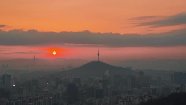 Südkorea Seoul City Zeitraffer Des Skyline Morgens Bei Sonnenaufgang — Stockvideo