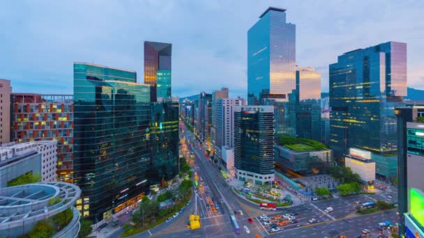 Zeitraffer Gangnam Platz Finanzviertel Der Abenddämmerung Der Südkoreanischen Stadt — Stockvideo