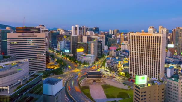 Tidsförskjutning Över Seoul City Sydkorea Visar Landmärke Namdaemun Gate Och — Stockvideo