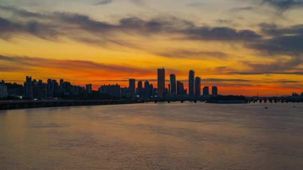 Crepúsculo Noite Paisagem Urbana Coréia Sul Edifícios Modernos Centro Cidade — Vídeo de Stock