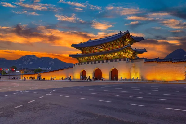 Romantico Tramonto Colorato Palazzo Gyeongbukgung Nella Città Seoul Sud Della — Foto Stock