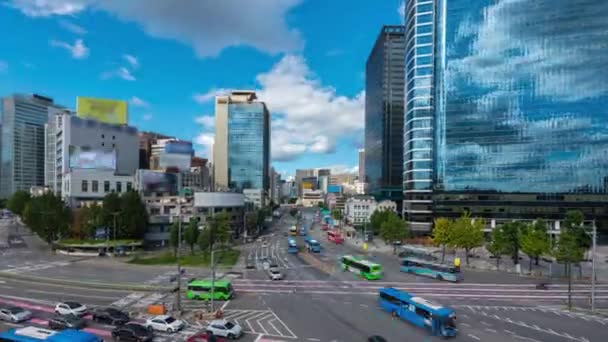 Molnig Himmel Seoul Stad Sydkorea Med Trafik Väg Finansdistriktet Och — Stockvideo