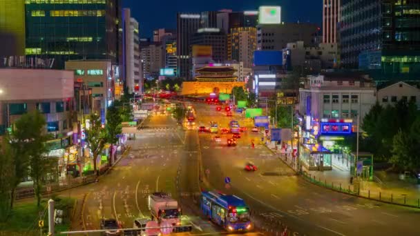 Σάουλ Σίτυ Νότια Κορέα Κυκλοφορία Ελαφρά Μονοπάτια Του Αυτοκινήτου Νύχτα — Αρχείο Βίντεο