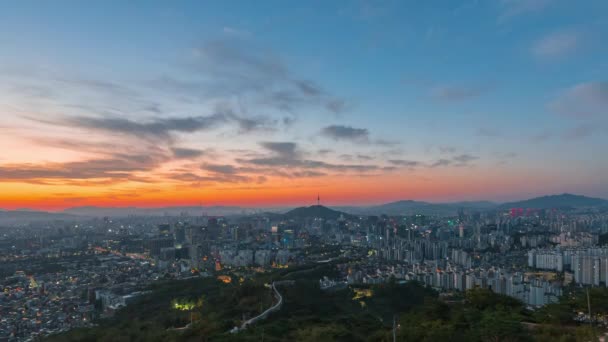 Tempo Scaduto Alba Seoul Vista Della Città Paesaggio Skyline Downtown — Video Stock