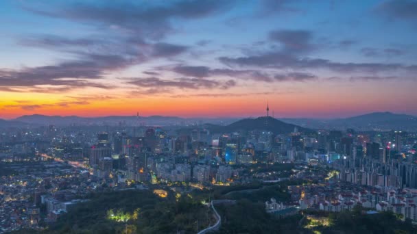 Morgon Seoul Stad Skyline Och Seoul Torn Modern Byggnad Och — Stockvideo