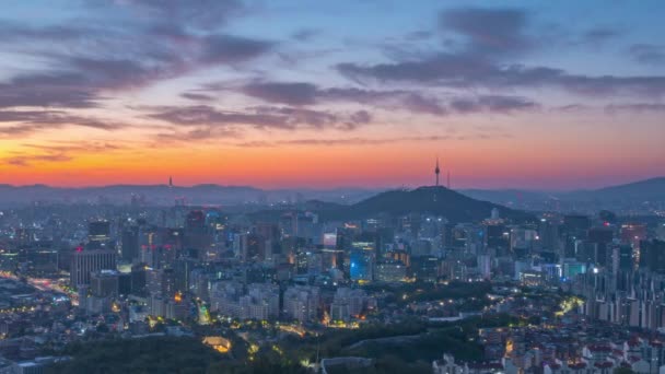 时间流逝4K 韩国首尔的城市景观和市中心天际线的最佳景观 — 图库视频影像