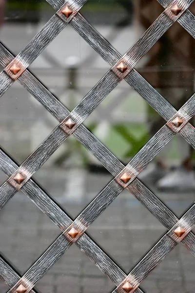 Metal Old Fence Brown Grey Background — Stock Photo, Image