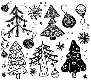 Karalama elemanları ile el yapımı grafik soyut arkaplan. Siyah beyaz, gri renk, doğrusal desen.