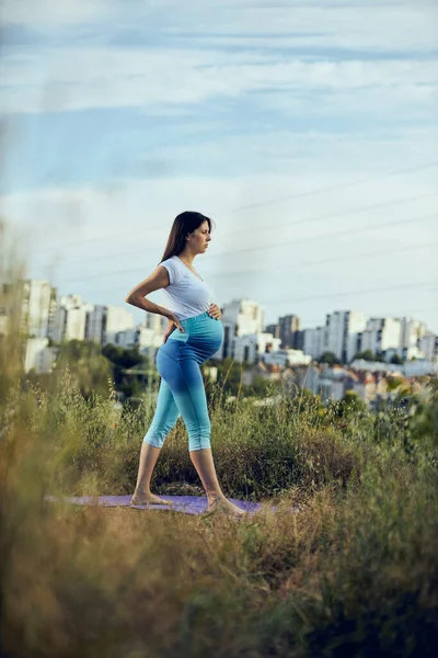 妊娠中の女性のヨガ屋外 — ストック写真