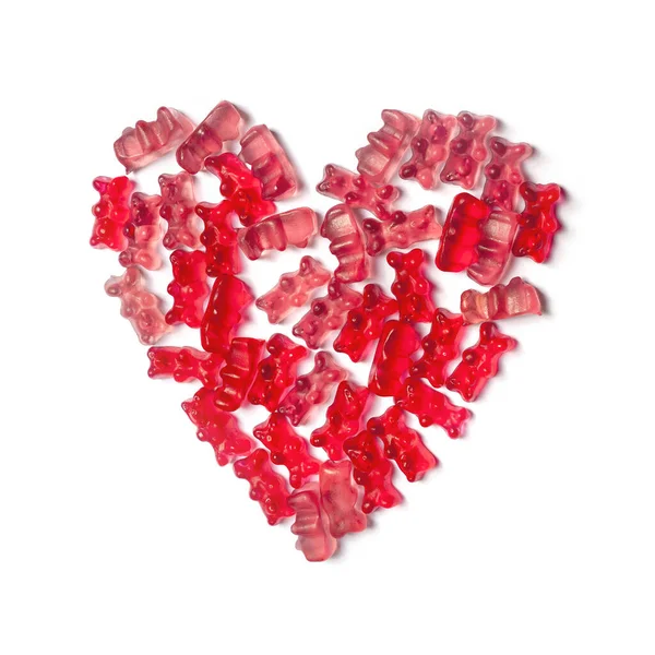 Colorful Jelly Gummy Bears Candy Shape Heart White Background Symbol — Stock fotografie