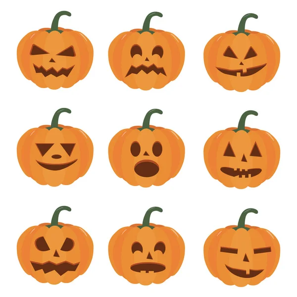 Pumpkin halloween holiday. Isolated vector sign symbol. Set of Halloween pumpkins, funny faces. Autumn holidays.