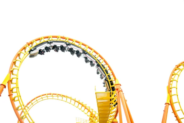 Żółty Roller Coaster Parku Rozrywki Spędzać Czas Bawić Się Parku — Zdjęcie stockowe