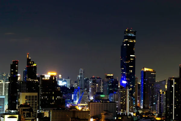 Bangkok cityscape night view in the business district, skyscraper modern building, hotel and resident area with night light in capital city