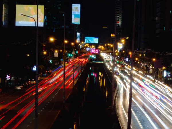 Traffic City Night Cars Street Long Exposure Light Traces Car — Stock Photo, Image