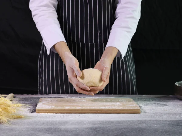 Hands Preparing Bread Dough Kneading Dough Hands Flour Splash Food — Stock Photo, Image