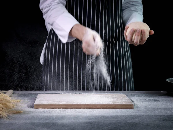 Hands Preparing Bread Dough Kneading Dough Hands Flour Splash Food — Stock Photo, Image