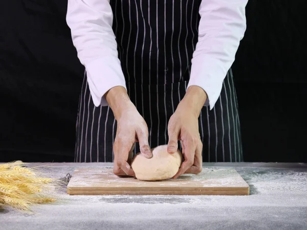 Hands Preparing Bread Dough Kneading Dough Hands Flour Splash Food — Stock Photo, Image