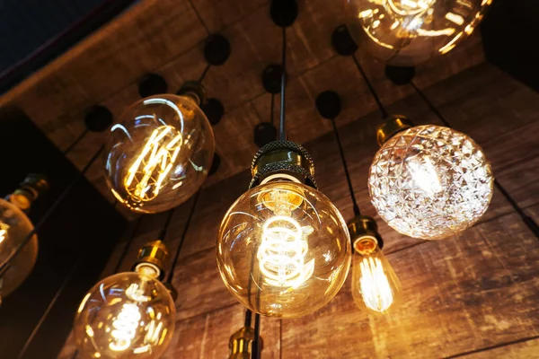 LED bulbs in retro style. Trade in lighting equipment in an electrical appliance store.