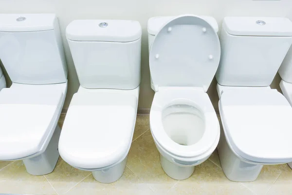 Assortment Ceramic Toilets Plumbing Store Close — Stock Photo, Image