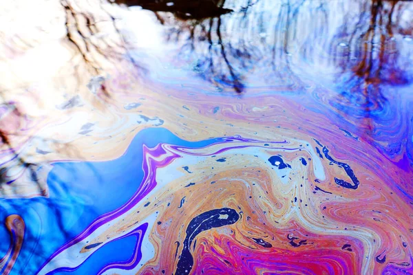 Oil Stains Surface River Leakage Hazardous Substances Nature — Stock Photo, Image