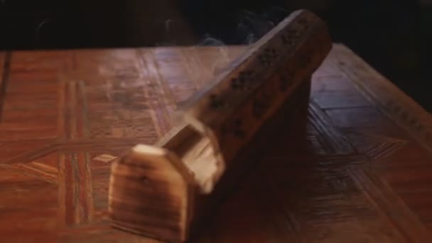 Wooden Coffin Incense Stick Smoke Comes Out Stick Burner Cone — Stock Video