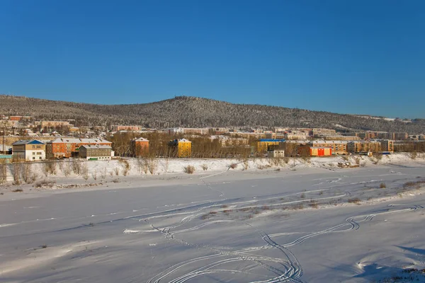 Zona Residenziale Della Città Ust Kut Fiume Lena Inverno Ust — Foto Stock