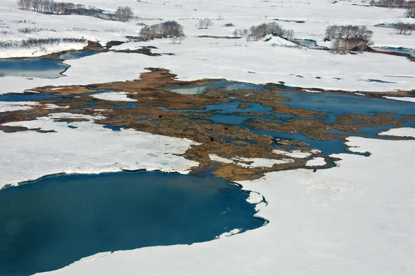 Termální Prameny Caldera Uzun Sopka Gaua Pohled Kamčatce Medvědů Jaře — Stock fotografie