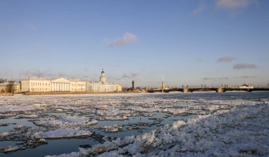 St Petersburg Neva Nehri'nde buz drift.