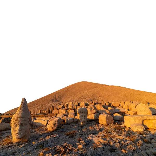 Statues on top of the Nemrut Mountain in Adiyaman, Turkey. To watch the sun set and rise. with white isolated background