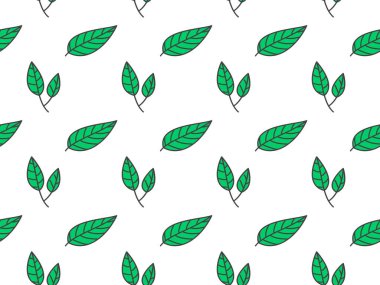 Elle çizilmiş tropikal yeşil yaprakların kusursuz deseni. Çizgi sanatı ya da botanik dekoru. Beyaz arkaplan