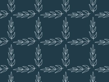 Elle çizilmiş tropikal yaprakların kusursuz deseni. Çizgi sanatı ya da botanik dekoru. Mavi arkaplan