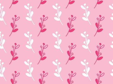 Elle çizilmiş tropikal çiçeklerin ve yaprakların kusursuz deseni. Çizgi sanatı ya da botanik dekoru. pembe arkaplan