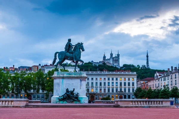 Statue Louis Xiv Place Bellecour Night Lyon Rhone France — Stock Photo, Image