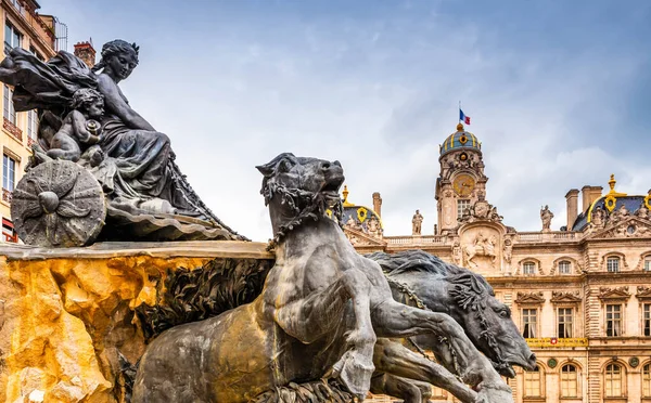 Monumentaler Brunnen Place Des Terreaux Lyon Der Rhone Der Auvergne — Stockfoto