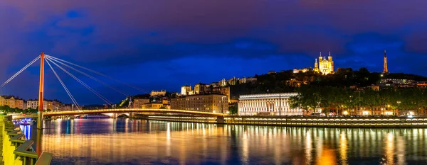 Las Orillas Del Saone Lyon Por Noche Auvernia Ródano Alpes — Foto de Stock