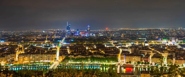 Aerial Panorama City Lyon Night Fourviere Rhone France — Stock Photo, Image