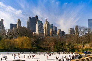 New York, New York 'ta kışın parktan Central Park cepheleri.