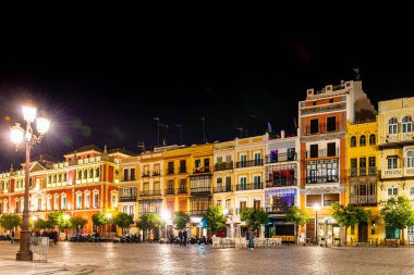 Binaların cepheleri, San Francisco meydanı Seville, Endülüs, İspanya