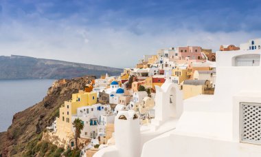 Oia ve Santorini 'deki ortodoks şapelleri, Yunanistan' daki Kiklad 'lar