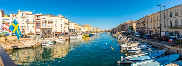 Vista Panorâmica Canal Sete Pela Manhã Verão Hrault Occitania França — Fotografia de Stock