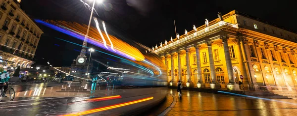 Tram Passing Grand Thtre Bordeaux Night New Aquitaine France — Stock Photo, Image